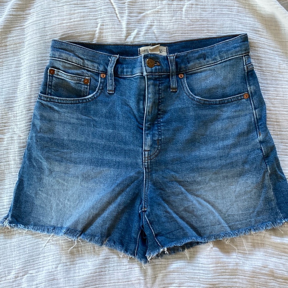 Madewell High Rise denim shorts.